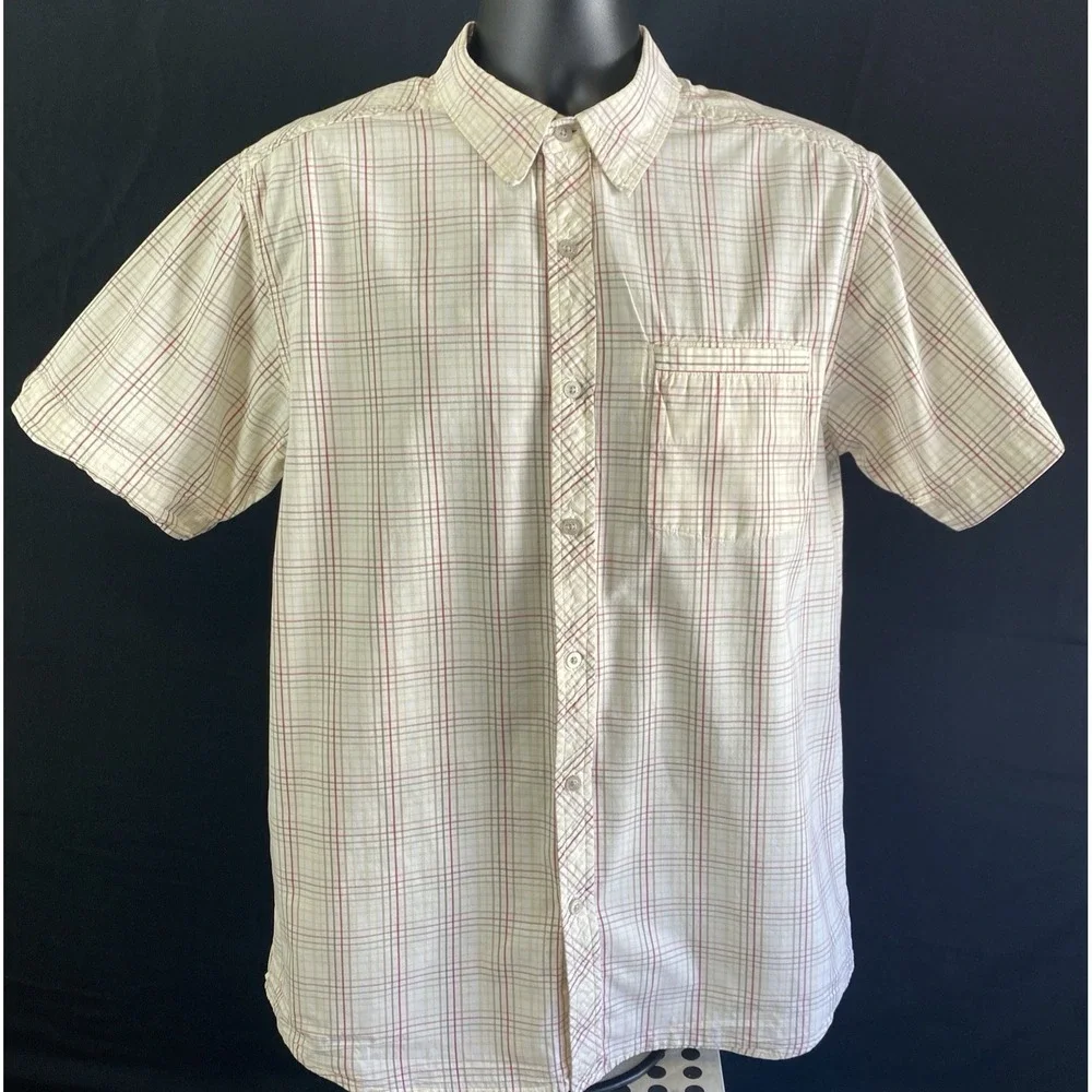 North Face Shirt Mens Large Beige Plaid Short Sleeve Button Up‎ Outdoors Casual